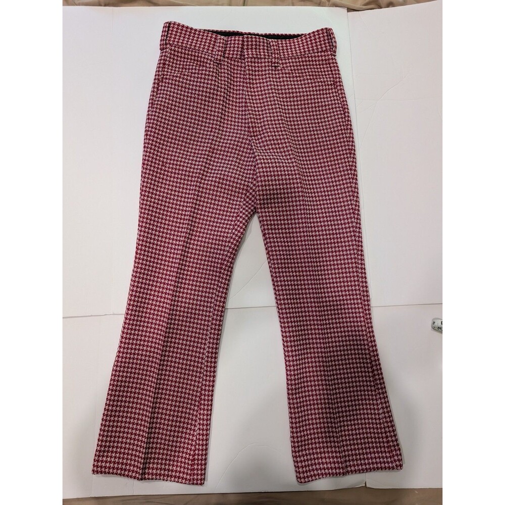 Vintage Red Trousers Wide Leg 1970s Houndstooth Farah High Waisted Unisex 30"